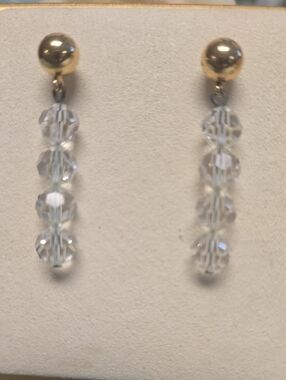 Gold Tone Clear Crystal Drop Pierced Post Earrings